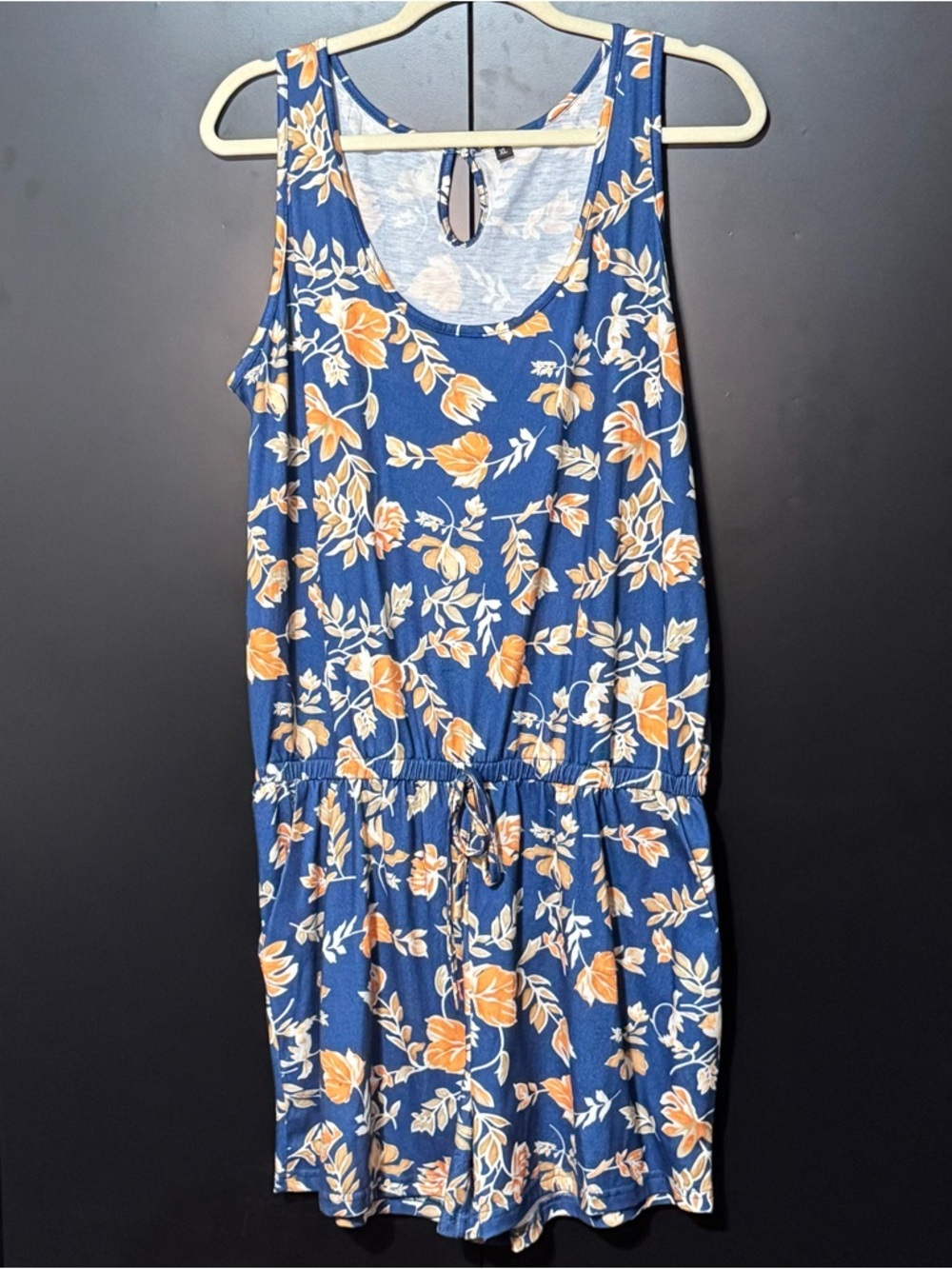 Women’s size XL | Sleeveless Blue Floral | shorts romper | has pockets - Picture 1 of 5